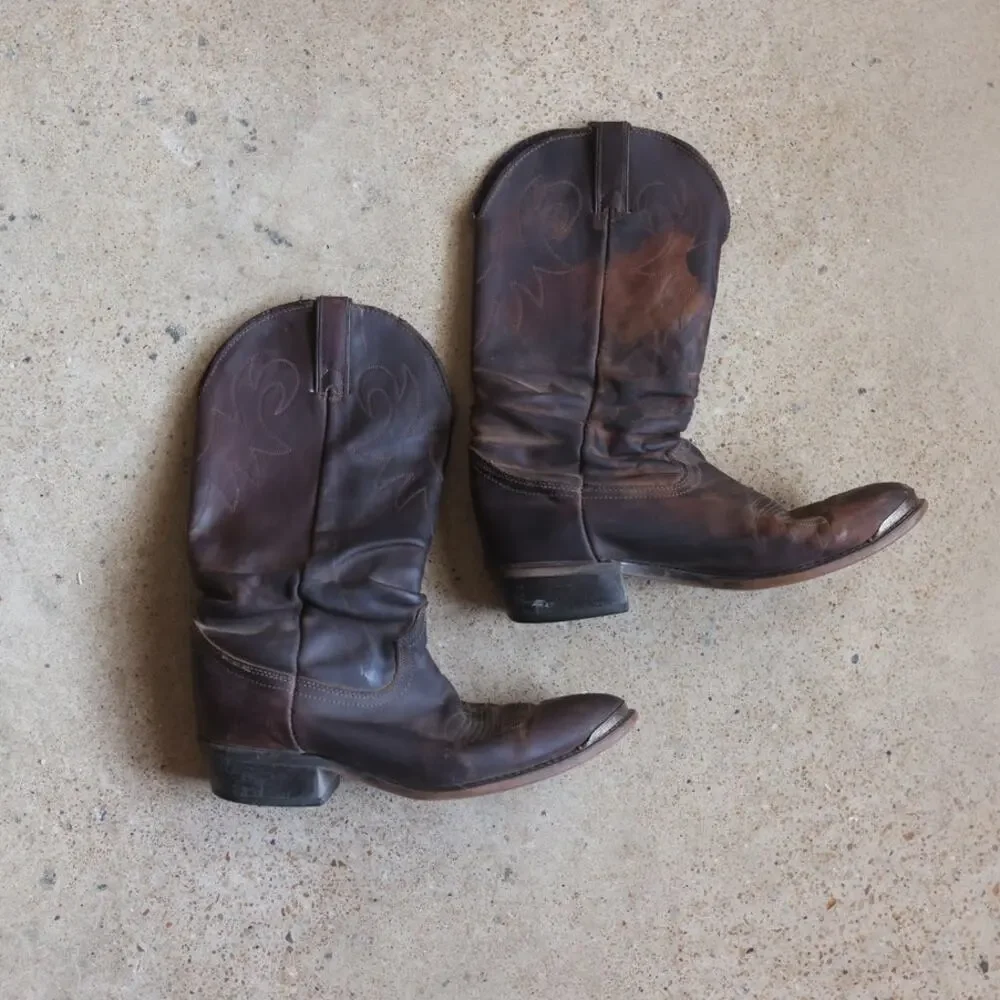 Durango Brown Leather Cowboy Boots Men's Size 9 Vintage Western Boots Brass Toe